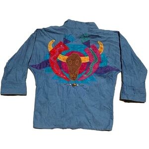 Vintage Denim Western Abstract Shirt Jacket